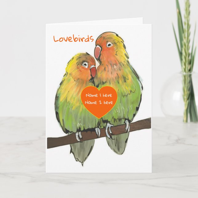 Hand Drawn Lovebirds Custom Valentines Day Card (Front)