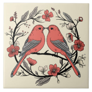 Hand drawn Lovebirds Decorative Ceramic Tile