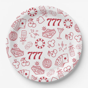 Hand Drawn Lucky In Love Vegas Bachelorette Paper Plate