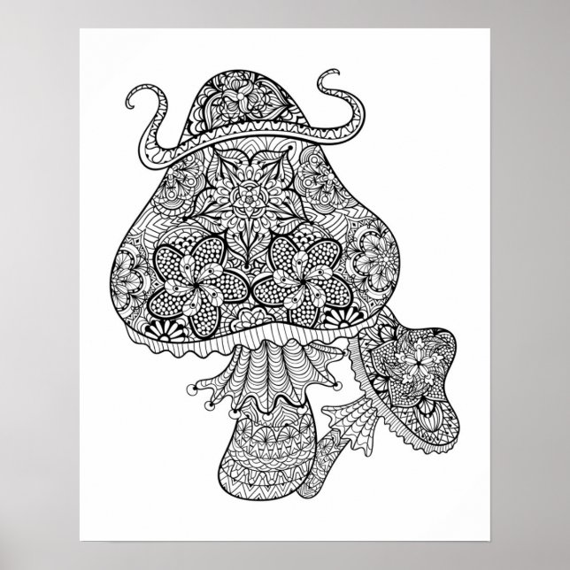 Hand Drawn Magic Mushrooms Doodle 2 Poster (Front)