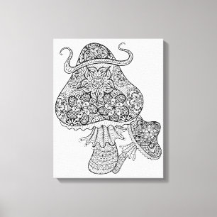 Hand Drawn Magic Mushrooms Doodle 6 Canvas Print