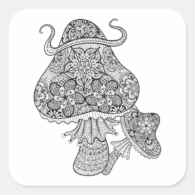 Hand Drawn Magic Mushrooms Doodle Square Sticker (Front)