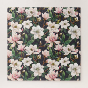 Hand-drawn magnolias: watercolor seamless. jigsaw puzzle