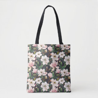 Hand-drawn magnolias: watercolor seamless. tote bag
