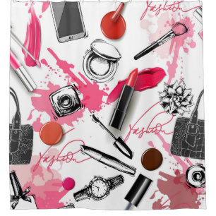 Hand-drawn makeup, vintage graphic pattern.