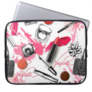 Hand-drawn makeup, vintage graphic pattern. laptop sleeve