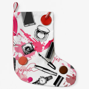 Hand-drawn makeup, vintage graphic pattern. small christmas stocking