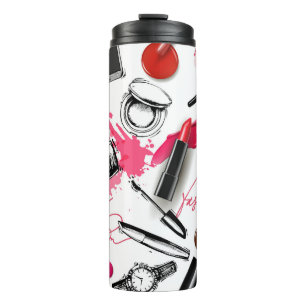 Hand-drawn makeup, vintage graphic pattern. thermal tumbler
