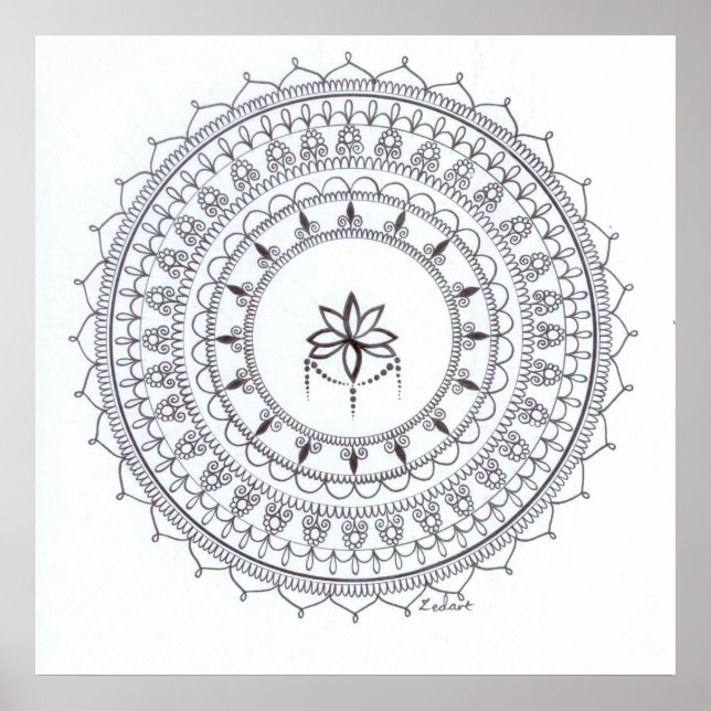 Hand Drawn Mandala Poster For Colouring In (Front)