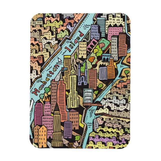 Hand Drawn Map of New York City Magnet (Vertical)