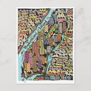 Hand Drawn Map of New York City Postcard