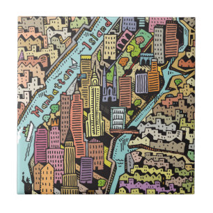 Hand Drawn Map of New York City Tile