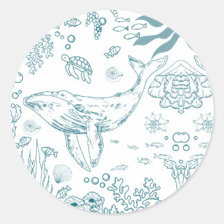 Hand-drawn Marine Life Classic Round Sticker