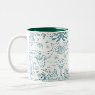 Hand-drawn Marine Life Two-Tone Coffee Mug