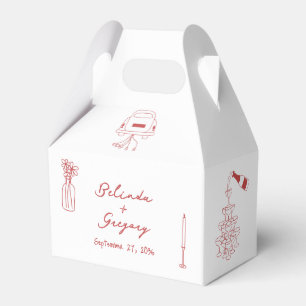 Hand Drawn Maroon Illustrations Doodles Wedding Favor Box
