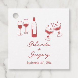 Hand Drawn Maroon Illustrations Doodles Wedding Favour Tags