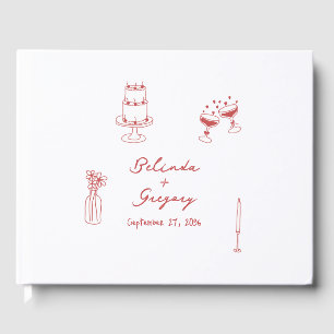 Hand Drawn Maroon Illustrations Doodles Wedding Guest Book
