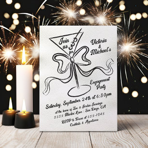 Hand Drawn Martini Bow Funky Engagement Party Invitation