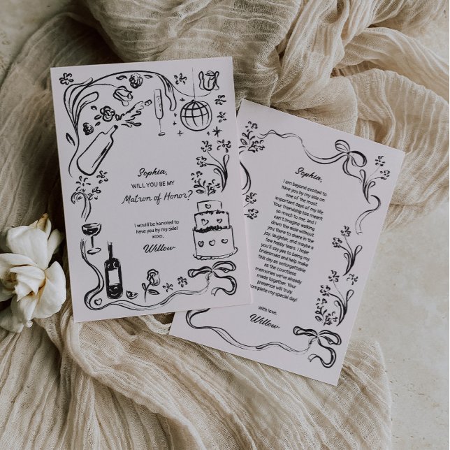 Hand Drawn Matron of Honour Proposal Card (Matron of Honor proposal card)