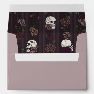 Hand-Drawn Mauve Gothic Skull and Rose Envelope