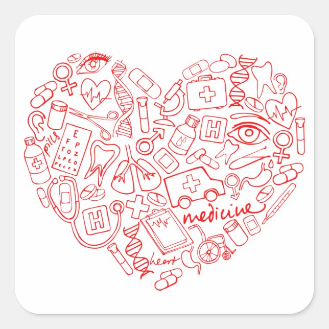 Hand Drawn Medial Doodle Logo Square Sticker (Front)