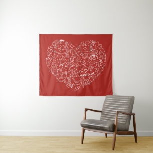 Hand Drawn Medial Doodle Logo Tapestry