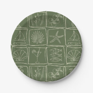 Hand-Drawn Mediterranean Coastal Tile Olive Grove Paper Plate
