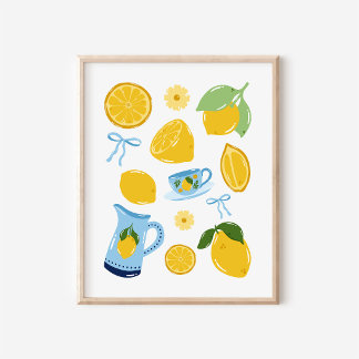 Hand-Drawn Mediterranean Lemon Collage Art Print