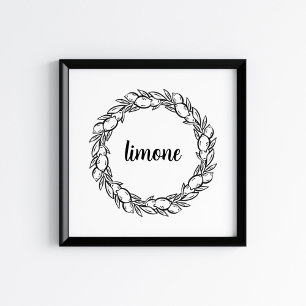 Hand-Drawn Mediterranean Lemon Wreath Art Poster