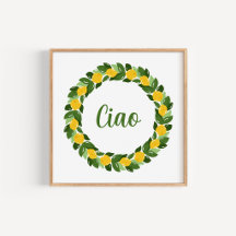 Hand-Drawn Mediterranean Lemon Wreath Kitchen Art