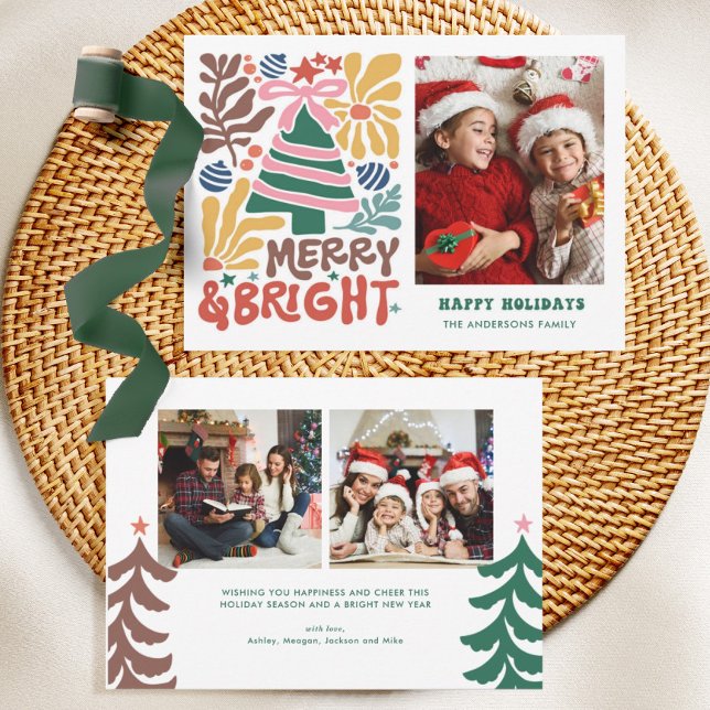 Hand Drawn Merry and Bright Retro Family  Holiday Card (Creator Uploaded)