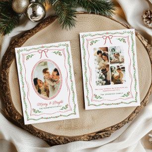 Hand Drawn Merry & Bright Photo Collage Holiday Card
