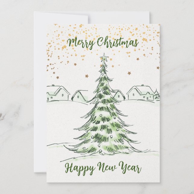 Hand Drawn: Merry Christmas and Happy New Year Holiday Card (Front)