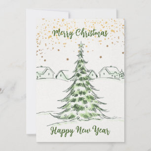 Hand Drawn: Merry Christmas and Happy New Year Holiday Card