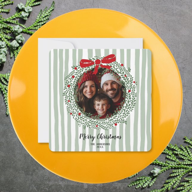 Hand Drawn Merry Christmas Bow Wreath Photo  Invitation (Creator Uploaded)