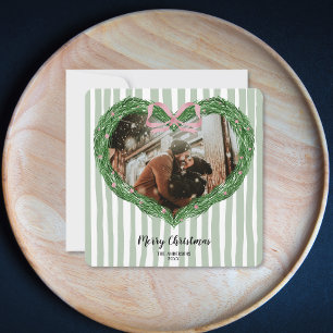 Hand Drawn Merry Christmas Heart Wreath Photo  Invitation