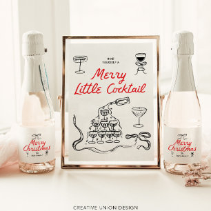Hand Drawn Merry Christmas Personalized Gift Sparkling Wine Label