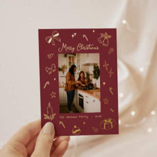 Hand Drawn Merry Christmas Playful Photo Foil Holiday Card
