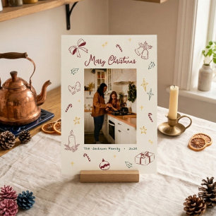 Hand Drawn Merry Christmas Playful Photo Holiday Card