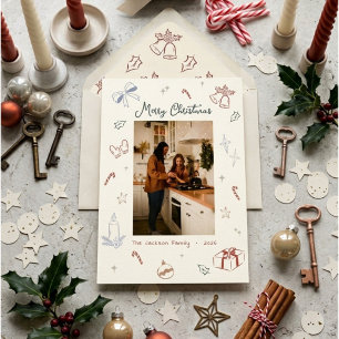 Hand Drawn Merry Christmas Playful Photo Holiday Card