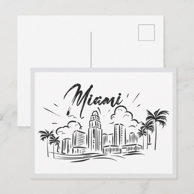 Hand drawn Miami Florida USA Postcard (Front/Back)