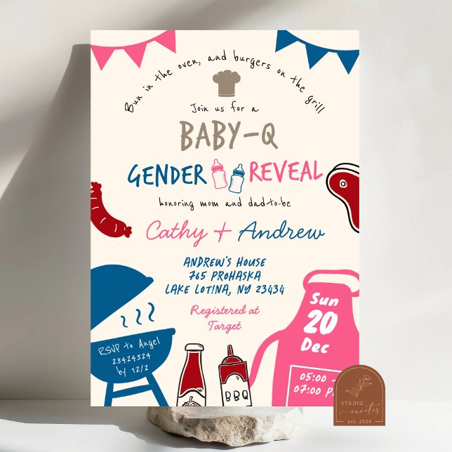Hand Drawn Minimalist BabyQ Gender Reveal Invitation (Creator Uploaded)