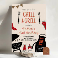Hand Drawn Minimalist BBQ Chill and Grill Birthday