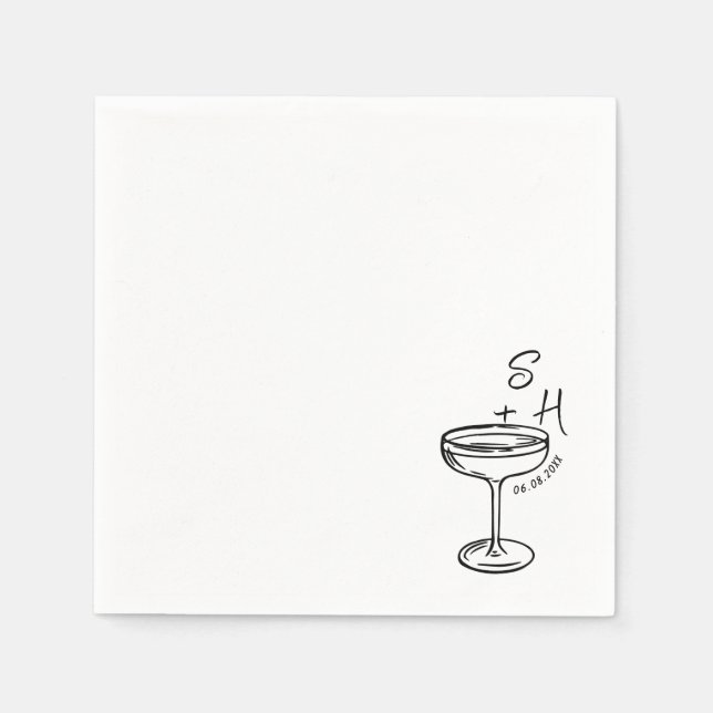 Hand Drawn minimalist Simple Cocktail Wedding  Napkin (Front)