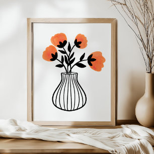 Hand-Drawn Mixed Media Vase and Orange Florals Poster