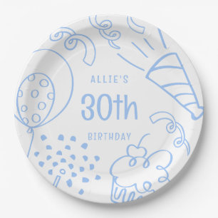 Hand Drawn Modern Birthday Any Age Cute Blue Paper Plate