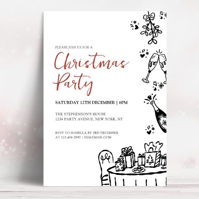 Hand Drawn Modern Christmas Party Invitation (Creator Uploaded)