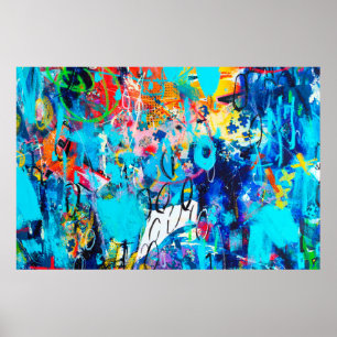 Hand drawn modern Multi Colored mixed media art c Poster