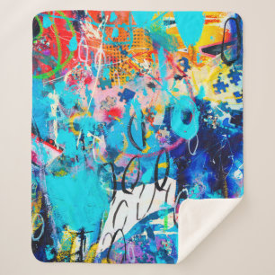 Hand drawn modern Multi Colored mixed media art c Sherpa Blanket