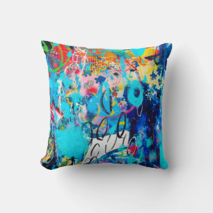 Hand drawn modern Multi Coloured mixed media art Throw Pillow